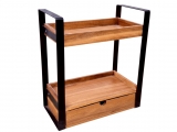 Ultimate Acacia Wood and Iron 2-Tier Organizer Shelf with Built-in Drawer